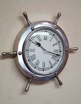 AL48270 - Aluminum Ship Wheel Clock (7082), 12"